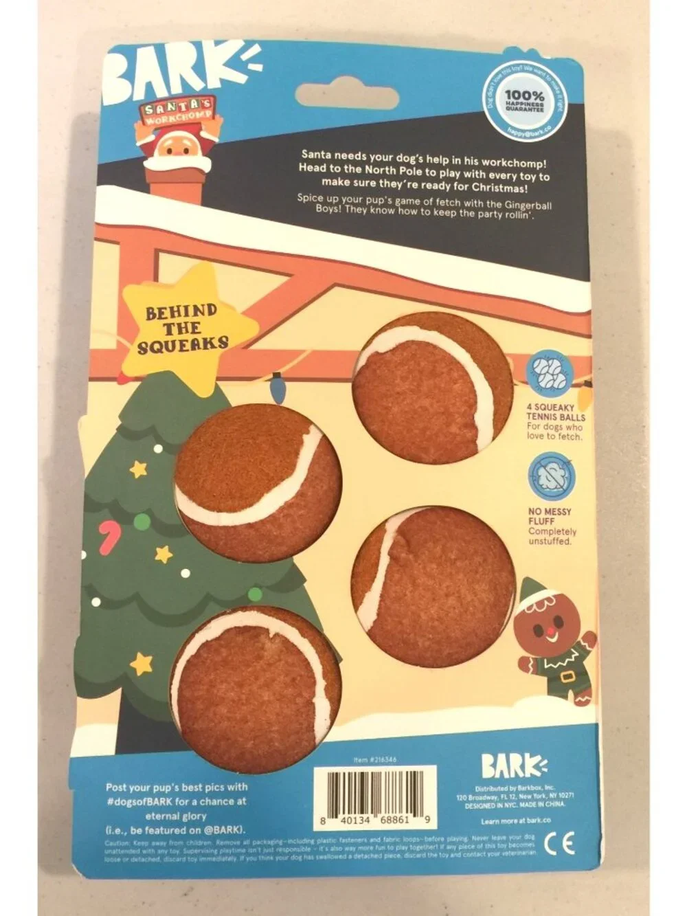 BARK Gingerball Boys Dog Toy Squeaky Tennis Balls Set of 4